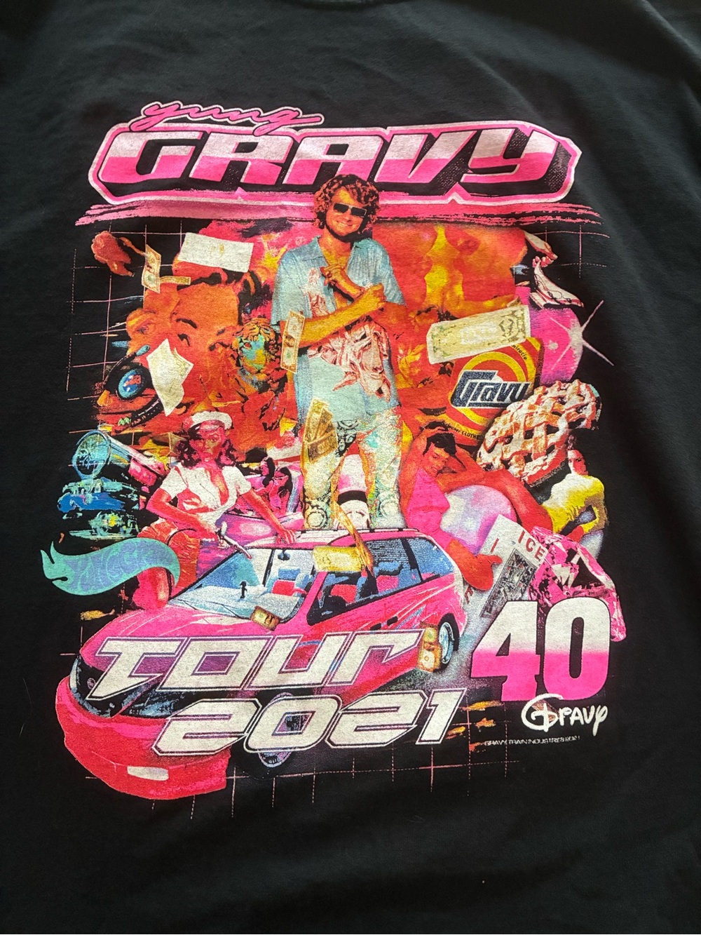 Gildan Black Tee with Neon Pink, Blue and Yellow Graphic